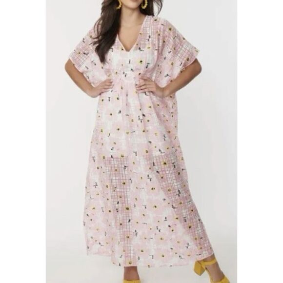 Unique Vintage Floral Chiffon Caftan Dress - Picture 1 of 8
